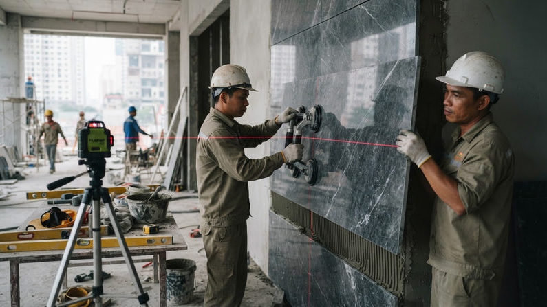 Quy trình thi công đá ốp lát tại Hà Nội 6 bước chuẩn kỹ thuật