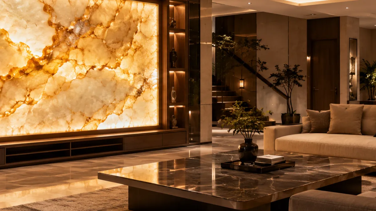 Bàn trà đá tự nhiên nguyên khối khổ lớn cho phòng khách biệt thự sang trọng AHO Stone