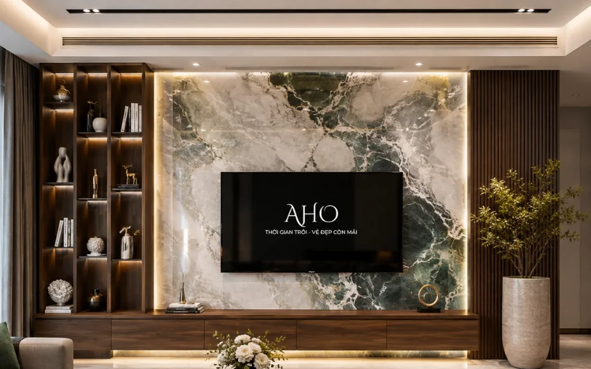 Thợ thi công AHO Stone hoàn thiện phủ hóa chất chống thấm Akemi và đánh bóng bảo vệ bề mặt đá Marble cầu thang