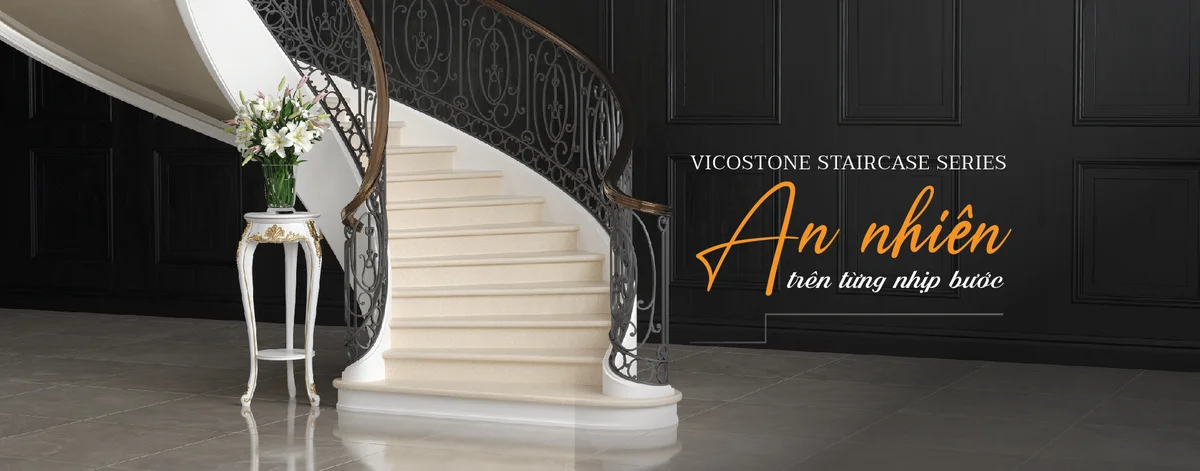 Phối cảnh cầu thang lát đá Granite màu đen kim sa và xám khói che giấu vết bẩn vượt trội cho nhà phố