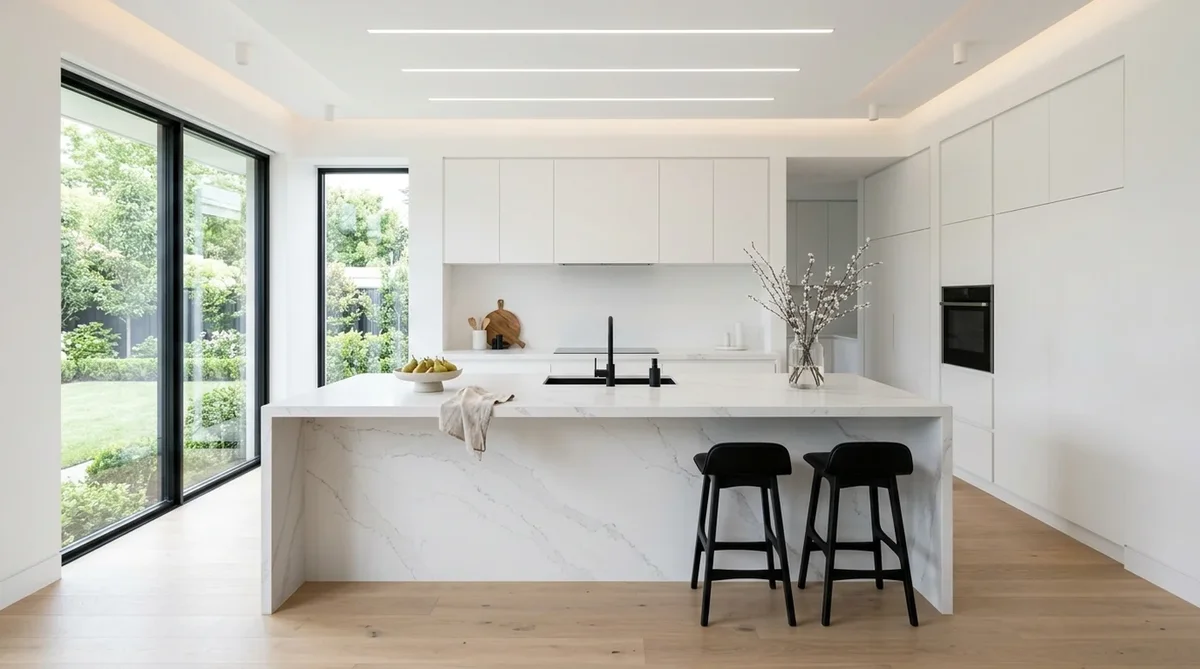 Đá nhân tạo gốc thạch anh - Ứng dụng làm mặt bàn bếp và đảo bếp chống ố AHO Stone