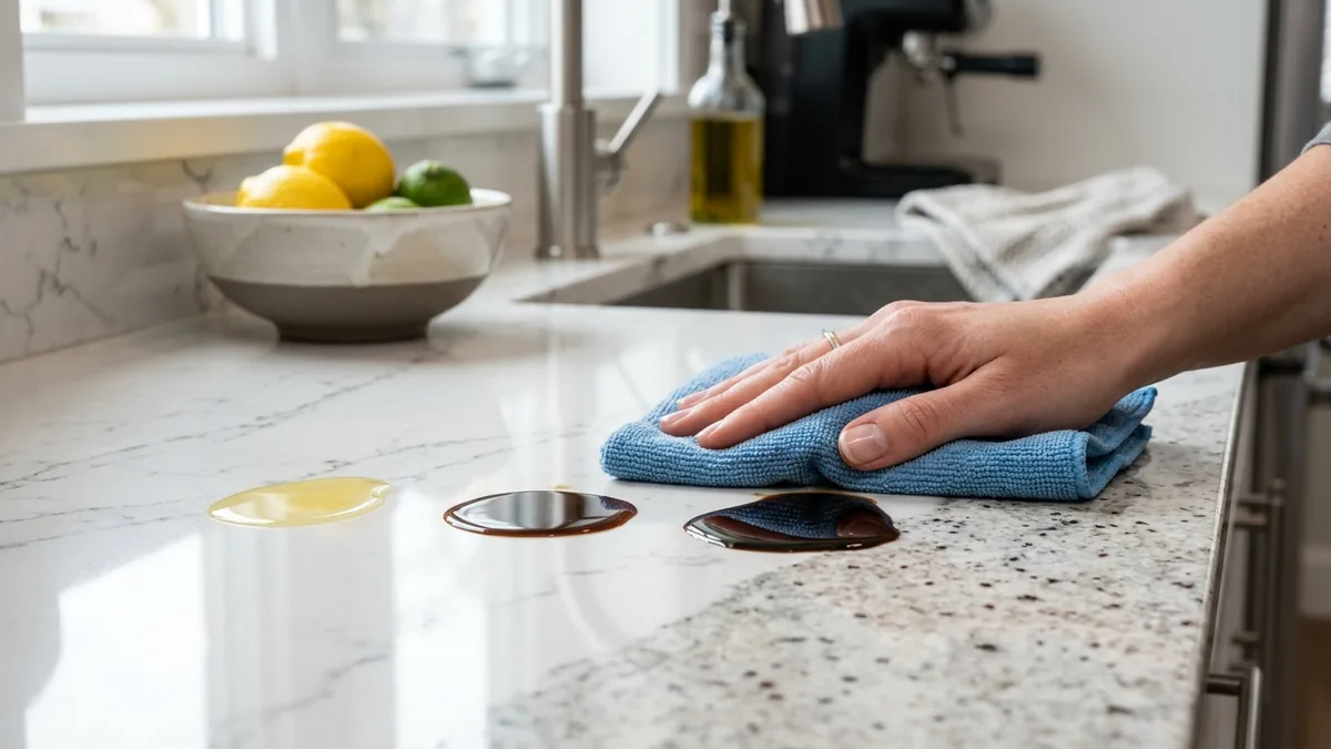 Thử nghiệm khả năng chống ố cà phê nước mắm trên đá bàn bếp granite và quartz