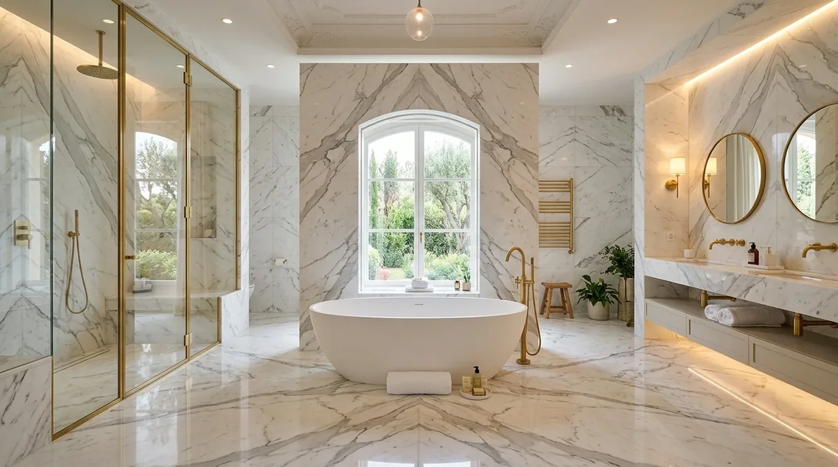 So sánh đá Marble trắng và Granite trắng - Lựa chọn vật liệu ốp lát phòng tắm và nội thất AHO Stone